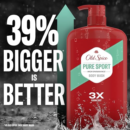 Old Spice Refreshing Body Wash for Men, High Endurance, 3X Defense, 24/7 Shower Fresh with Long Lasting Scent, Pure Sport Scent, 33.4 oz (Pack of 4)