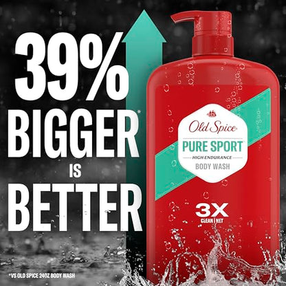 Old Spice Refreshing Body Wash for Men, High Endurance, 3X Defense, 24/7 Shower Fresh with Long Lasting Scent, Pure Sport Scent, 33.4 oz (Pack of 4)