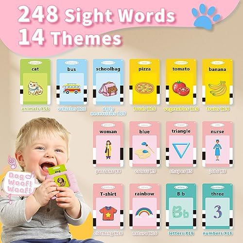 Toddler Toys Talking Flash Cards for 1 2 3 4 5 6 Year Old Boys and Girls, Autism Sensory Toys for Autistic Children, Learning Educational Montessori Speech Therapy 248 Sight Words Kids Gifts