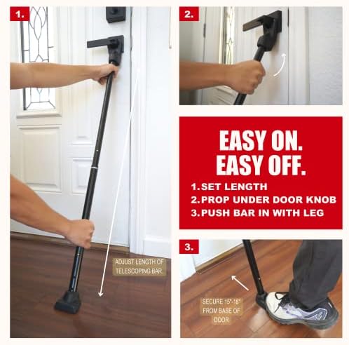 SECURITYMAN 2-in-1 Door Security Bar & Sliding Patio Door Security Bar (2 Pack) via Interchangeable Caps - Heavy Duty Iron Construction Door Stoppers for Home, Apartment, Travel Hotel - Black