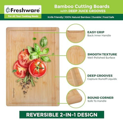 Freshware 20 Inch 2XL Bamboo Cutting Boards for Kitchen, Stove Top Butcher Block, Extra Large Wooden Carving Board for Meat, Veggies, Charcuterie Board with Deep Juice Grooves (2XL, 20x14")