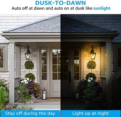TORCHSTAR Dusk to Dawn Light Bulbs Outdoor, Sensor A19 LED Light Bulb, Auto on/Off Photocell Automatic for Outdoor Lighting, 2700K, Pack of 4