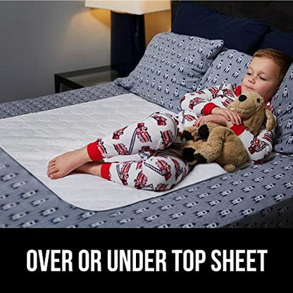 GORILLA GRIP Washable Underpads, Waterproof Reusable Heavy Absorbency Incontinence Bed Pads, Leak Proof Toddler Mattress Pad, 52x34 Slip Resistant Protector for Bedwetting, Adults and Kids, White