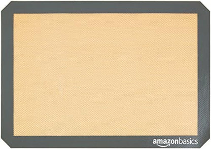 Amazon Basics Silicone Rectangular Baking Mat, Non-Stick Reusable Oven Bakeware, 16.5" x 11.6", New Beige/Gray, Pack of 2