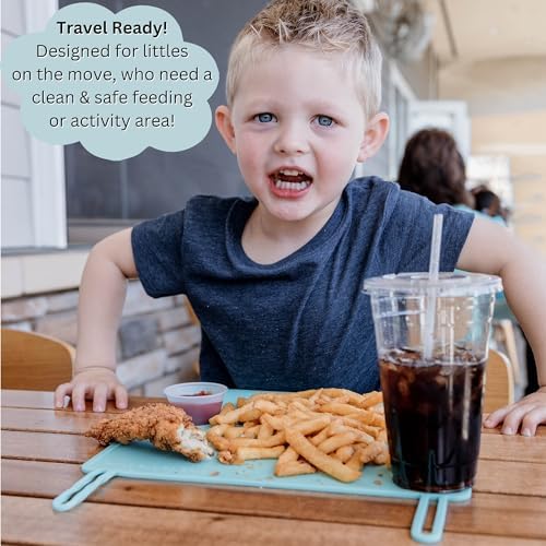 Silicone Non-Slip Placemat | Teething Edge Bumper/Spill Stopper for Babies, Toddlers & Kids | Dishwasher Safe, Travel Ready for Restaurant Meal & Activity Mat | BPA Free (Sage Green)