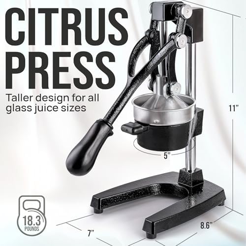 Zulay Kitchen Cast-Iron Orange Juice Squeezer - Easy-to-Clean, Heavy-Duty, Professional Citrus Juicer - Stainless Steel Lemon Squeezer - Manual Citrus Press & Orange Squeezer - Orange Juicer (Black)