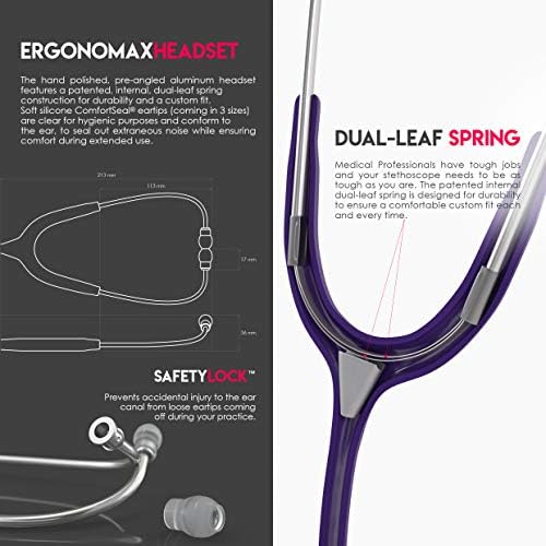 MDF Instruments, Acoustica Lightweight Stethoscope for Doctors, Nurses, Students, Home Health Use, Adult, Dual Head, Purple Tube, Silver Chestpiece-Headset, MDF747XP08