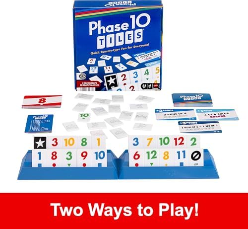 Mattel Games Phase 10 Tiles Game, Quick Family Rummy-Type Play with 32 Cards Featuring Unique Phases and Two Ways to Play, for 2-4 Players