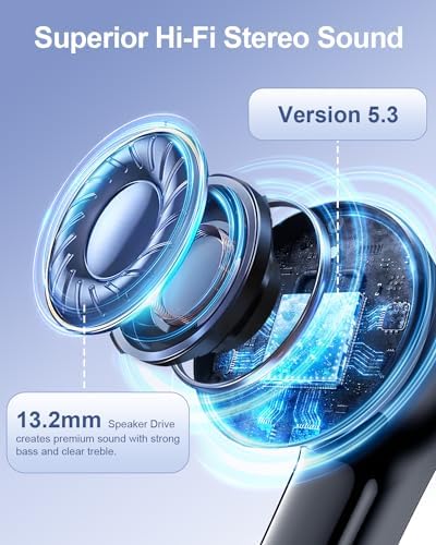 Wireless Earbuds, Bluetooth Ear Buds Headphones, 40H Long Playtime, Stereo Deep Bass, LED Power Display, IPX7, Lightweight in Ear Earphone with Mic for iPhone Android Phone