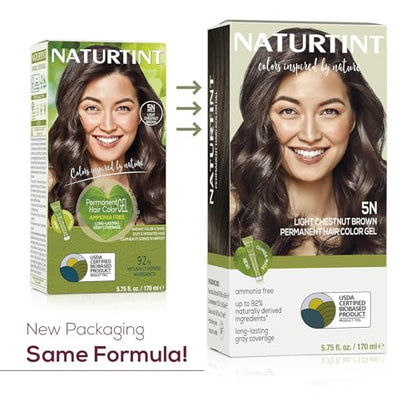 Naturtint 5N Light Chestnut Brown Permanent Hair Color (Pack of 6), Ammonia Free, Vegan, Cruelty Free, up to 100% Gray Coverage, Long Lasting Results (Packaging may vary)