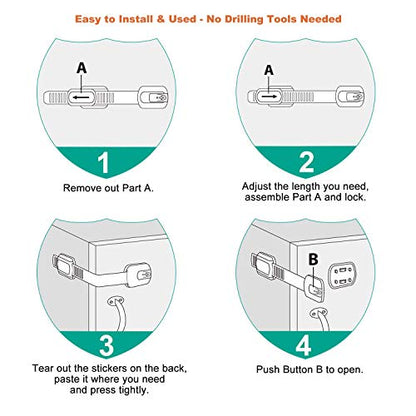 12 Pack Vmaisi Multi-Use Adhesive Straps Locks - Childproofing Baby Proofing Cabinet Latches for Drawers, Fridge, Dishwasher, Toilet Seat, Cupboard, Oven,Trash Can, No Drilling (White) (12)
