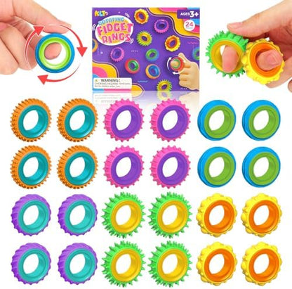 Fidget Toys Sensory Rings for Kids: 24 Pack Finger Rings - Quiet Stress Toys for Kids Autism Calming - Fun Fidgets for Classroom Prize Easter Stuffer