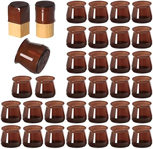 32 Pcs Silicone Chair Leg Floor Protectors for Hardwood Floors, Brown Felt Bottom Chair Leg Covers, Free Moving Table Leg Covers, Stool Leg Protectors Caps（Large fit : 1.3'' - 2''）