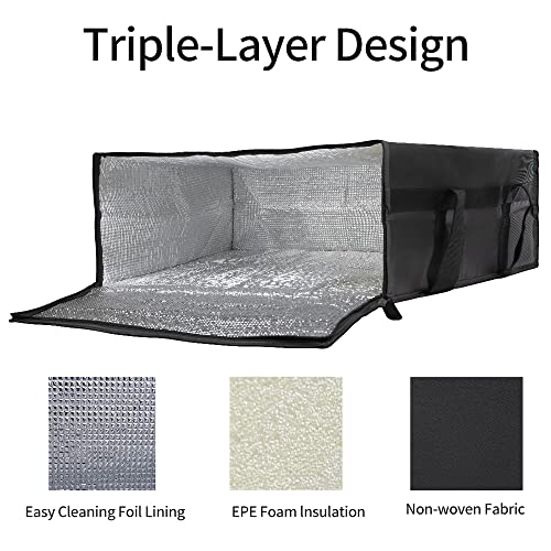 Bodaon Insulated Pizza Delivery Bag, 20" x 20" x 8" Pizza Warmer Bags for Carry Hot, Insulated Food Delivery Bag, Insulated Grocery Bags, Black, 1-Pack