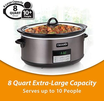 Crock-Pot Large 8-Quart Programmable Slow Cooker with Auto Warm Setting Black Stainless Steel