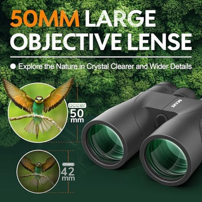 occer 12x50 Binoculars for Adults High Powered - HD Bird Watching Binocular for Hunting with Clear Vision - Easy Focus Binoculars with Long Range for Hiking Travel Cruise Trip Concert Stargazing