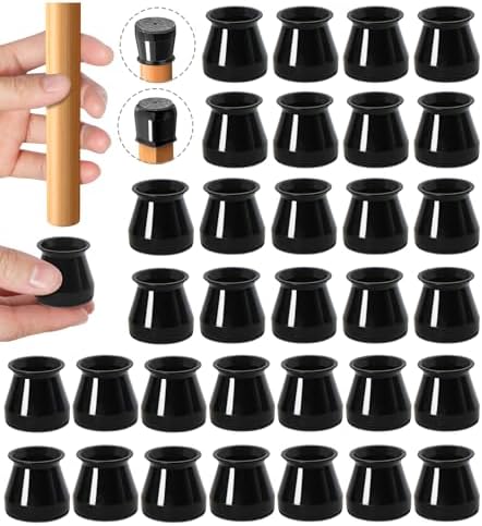 32pcs Black Chair Leg Floor Protectors,Bar stools Leg Protectors Caps,Dining Room Chair Leg Protectors for Hardwood Floors, Chair Leg Covers Silicone Felt Furniture Pads (Small fit: 0.9'' - 1.29'')