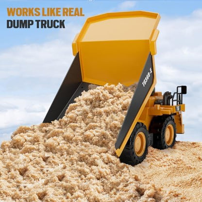 RC Dump Truck Toy, 9-Channel Remote Control Toy with Metal Bed & Light, Rechargeable Battery, Kids Construction Vehicle Truck Toys for 3+ Boys, Perfect 2024 Kid Birthday Gift for Ages 3-12+