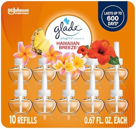Glade PlugIns Refills Air Freshener, Scented and Essential Oils for Home and Bathroom, Hawaiian Breeze, 6.7 Fl Oz, 10 Count (Packaging May Vary)