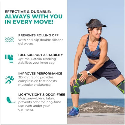 Modvel Compression Knee Brace for Women & Men - 2 Pack Knee Brace for Women Running Knee Pain, Knee Support Compression Sleeve, Workout Sports Knee Braces for Meniscus Tear ACL & Arthritis Pain Relief