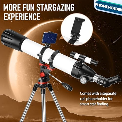 Dianfan Telescope,90mm Aperture 800mm Telescopes for Adults Astronomy,Portable Professional Refractor Telescope for Beginners,with Stainless Tripod & Phone Adapter,Carry Bag