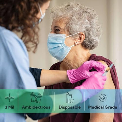 FifthPulse Fuchsia Hot Pink Nitrile Disposable Gloves - 3 Mil Nitrile - Powder and Latex Free - Surgical Medical Exam Gloves