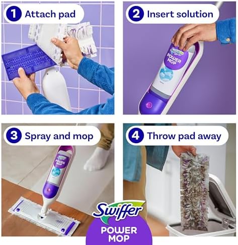 Swiffer PowerMop Multi-Surface Mop Kit for Floor Cleaning, Includes PowerMop, 2 Mopping Pad Refills, 1 Cleaning Solution with Fresh Scent and 2 Batteries