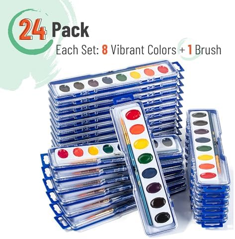 Mr. Pen- Washable Watercolors, 24 Pack, 8 Colors with Paint Brush, Bulk Watercolor Paint Set, Water Color Painting Kids, Watercolors for Kids and Adults