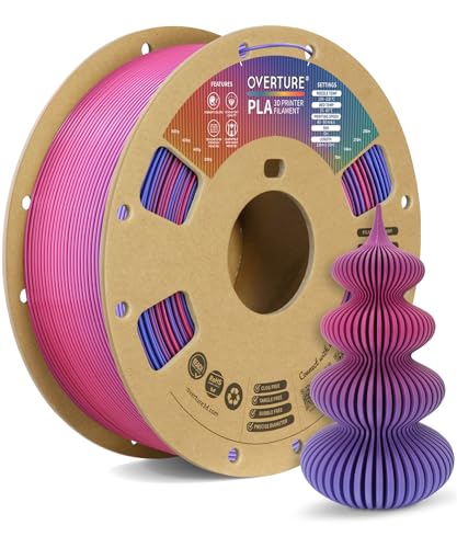 OVERTURE Rainbow PLA Filament 1.75mm, Neatly Wound 3D Printer Filament 1kg Spool (2.2lbs), Dimensional Accuracy +/- 0.02 mm, Fit Most FDM 3D Printers (Aurora Berry)