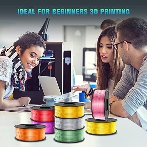SUNLU 3D Printer Filament Bundle, PLA+ Silk Filament Multicolor 1.75mm, Individually Vacuum Packed, 250G Spool, 8 Rolls, 2kg in Total, Light Gold+Silver+Purple+Red+Orange+Yellow+Pink+Bronze