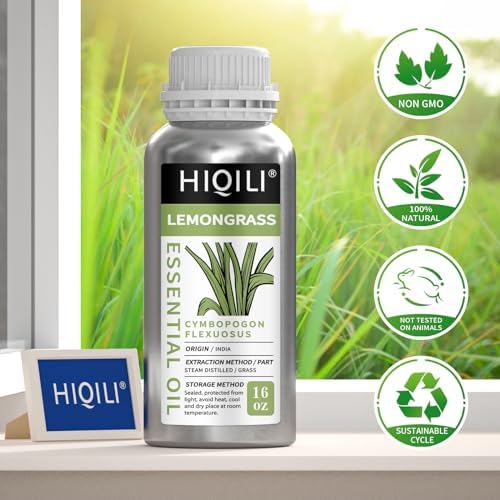 HIQILI 16 Fl Oz Lemongrass Essential Oil, 100% Pure Natural Undiluted for Diffuser, Hair