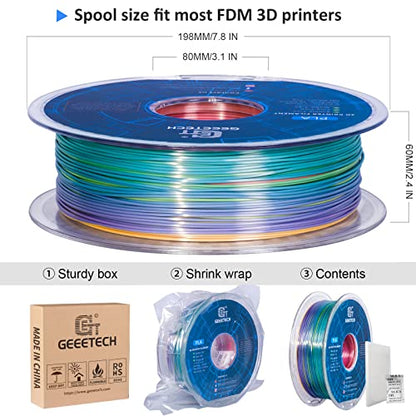 Geeetech Silk Rainbow PLA Filament 1.75mm, 3D Printer Multicolor Filament, Color Changing Filament 1kg (2.2lbs) 1 Spool, Dimensional Accuracy +/- 0.02 mm