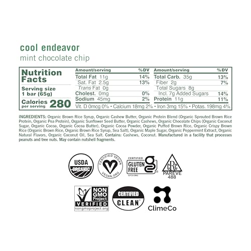 GoMacro MacroBar Organic Vegan Protein Bars - Mint Chocolate Chip, 2.3 Ounce Bars, (Pack of 12)