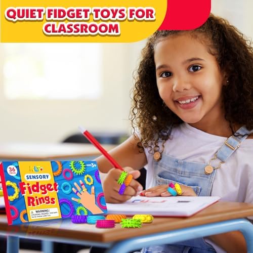 Sensory Toys Fidget Rings for Kids 36Pack: Anxiety Rings for Stress - Stretchy Calming Toys for Autism - Bulk Fidgets for Students Classroom Prize
