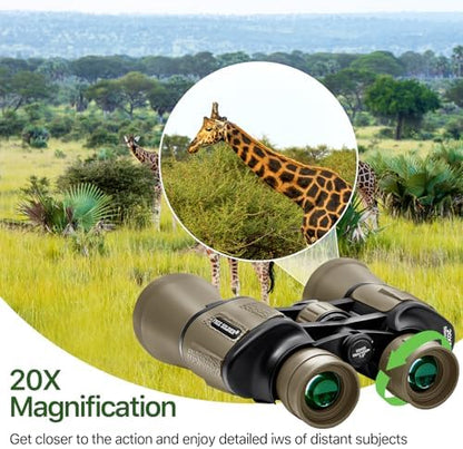 20x50 Binoculars for Adults with Smartphone Adapter - High Powered Binoculars for Bird Watching Hunting Hiking Concert Travel Theater with BAK4 Prism FMC Lens, Mud