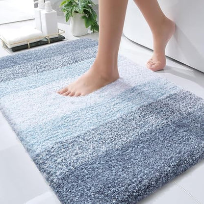 OLANLY Bathroom Rug Mat 30x20, Extra Soft and Absorbent Microfiber Bath Rugs, Non-Slip Plush Shaggy Bath Carpet, Machine Wash Dry, Bath Mats for Bathroom Floor, Tub and Shower, Blue