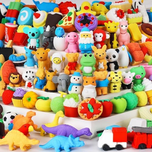 111Pcs Animal Erasers Desk Pets for Kids Animal Pencil Erasers Bulk Puzzle Eraser Toys Gifts for Classroom Prizes,Game Reward,Treasure Box,Easter Egg Fillers,Goodie Bag Stuffer,Party Favors