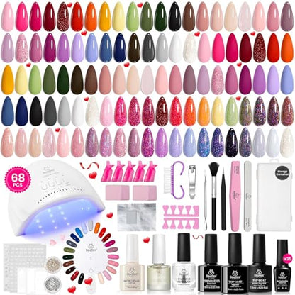 Beetles Gel Nail Polish Kit with U V Light 68PCS Glitter Red Classic Blue Polish kit 35 Colors for Beginners with Everything Gel Manicure Tools, At Home Gifts for Women