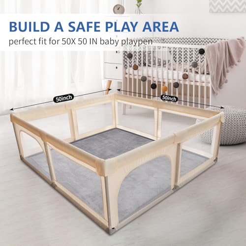 Ultra Soft Baby Play Mat for Floor,1.3" Thick Elasti-Foam 50x50 Playpen Mat for Toddlers Infant kids,Water-Repellent Coral Velvet for Tummy Time,Non-Slip Backing Safe for Crawling,Tatami Style (Dark Grey)