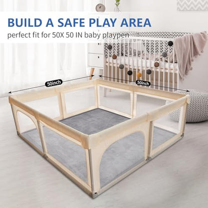 Ultra Soft Baby Play Mat for Floor,1.3" Thick Elasti-Foam 50x50 Playpen Mat for Toddlers Infant kids,Water-Repellent Coral Velvet for Tummy Time,Non-Slip Backing Safe for Crawling,Tatami Style (Dark Grey)