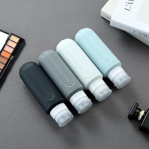 Travel Bottles for Toiletries, Large 6oz Oversize Containers, BPA Free Leak Proof Tubs Refillable Liquid Traveler Accessories with Toiletry Bag for Cometic Shampoo and Lotion Soap (4 Pack)