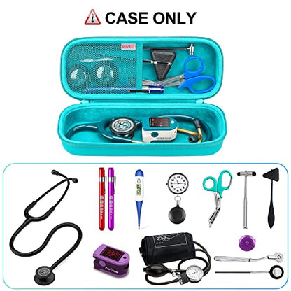 BOVKE Travel Stethoscope Case for 3M Littmann Classic III, Lightweight II S.E, MDF Acoustica Lightweight Stethoscopes, Mesh Pocket for Pen Lights, Medical Scissors and Nurse Accessories, Turquoise