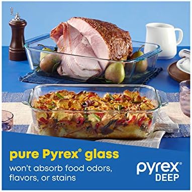 Pyrex Deep 3-Pack Glass Baking Dish Set (9"x13", 7"x11", 8"x8") With BPA-Free Lids, Rectangular Glass Bakeware, Dishwasher, Microwave, Freezer & Pre-Heated Oven Safe