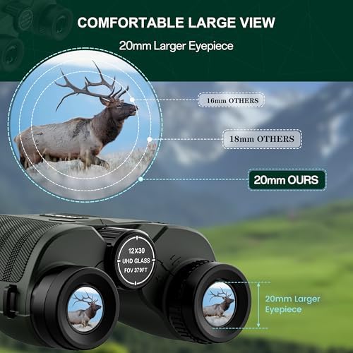 12x30 Compact HD Binoculars for Adults High Powered - Large View Binoculars with Clear Low Light Vision - Super Bright Lightweight & Waterproof Binocular for Bird Watching Travel Hunting