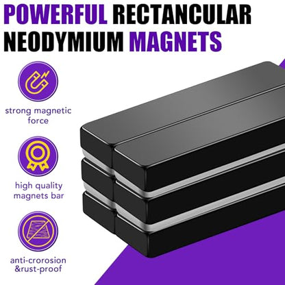 MIKEDE 30 Pcs Strong Neodymium Magnets with Epoxy Coating, Black Bar Magnets Waterproof with Adhesive Backing for Tool Room, Kitchen, Crafts, Whiteboard, Cabinet Doors - 1.57 x 0.39 x 0.20 in