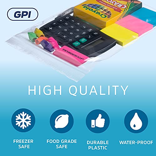 GPI Case of 1000 6" X 9" Clear Plastic Reclosable Zip Bags - Bulk 2 Mil Thick Strong & Durable Poly Baggies with Resealable Zipper Top Lock & Write-on White Block, for Storage, Packaging & Shipping
