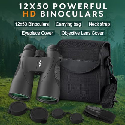 occer 12x50 Binoculars for Adults High Powered - HD Bird Watching Binocular for Hunting with Clear Vision - Easy Focus Binoculars with Long Range for Hiking Travel Cruise Trip Concert Stargazing