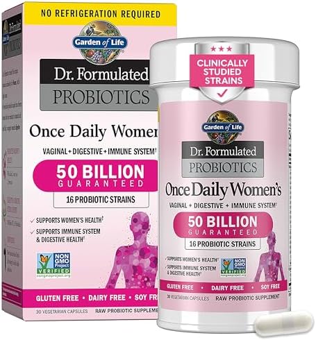 Garden of Life Once Daily Dr. Formulated Probiotics for Women 50 Billion CFU 16 Probiotic Strains with Organic Prebiotics for Digestive, Vaginal & Immune Health, Dairy Free, Shelf Stable 30 Capsules