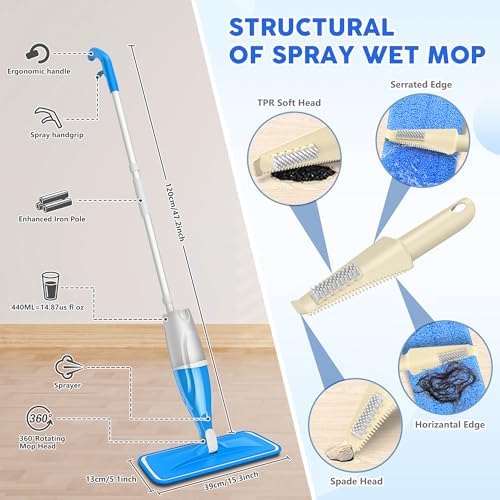 Spray Mop for Hardwood Floors Cleaning: Microfiber Wet Dry Floor Mops with 4 Washable Pads for Swiffer PowerMop - Flat Mop with Sprayer for Kitchen Tile Wood Laminate Vinyl