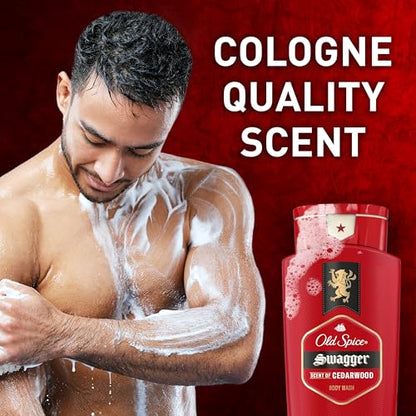Old Spice Refreshing Body Wash for Men, 3X Defense, 24/7 Shower Fresh with Long Lasting Scent, Red Collection, Swagger with Cedarwood Scent, 24 oz (Pack of 4)